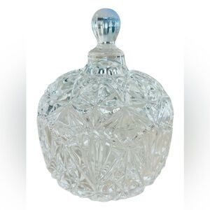 Vintage Cut Crystal Lidded Candy Dish Bowl – Starburst Pattern Pressed Glass